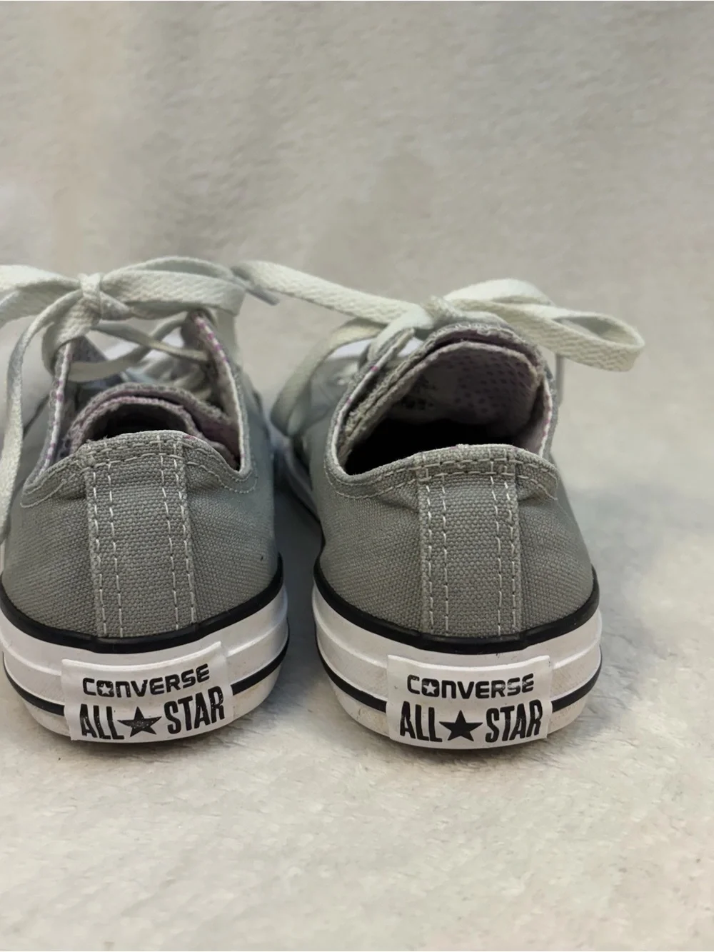 Converse Kids Low-Top Double Tongue Sneakers in Gray w/ Purple Polka Dot Youth 2